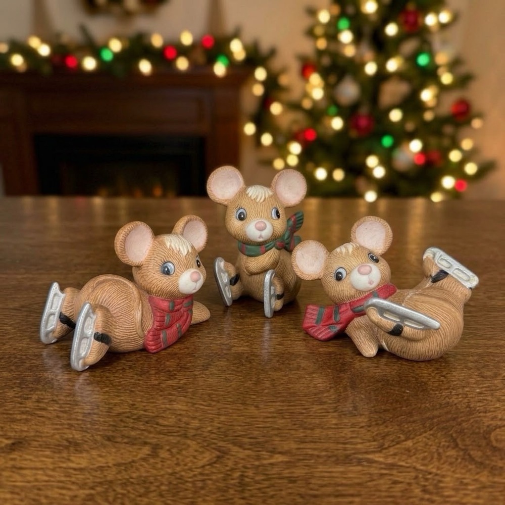 Vintage Homco 1950's Christmas Ice Skating Set of 3 Kitsch Holiday Figurines